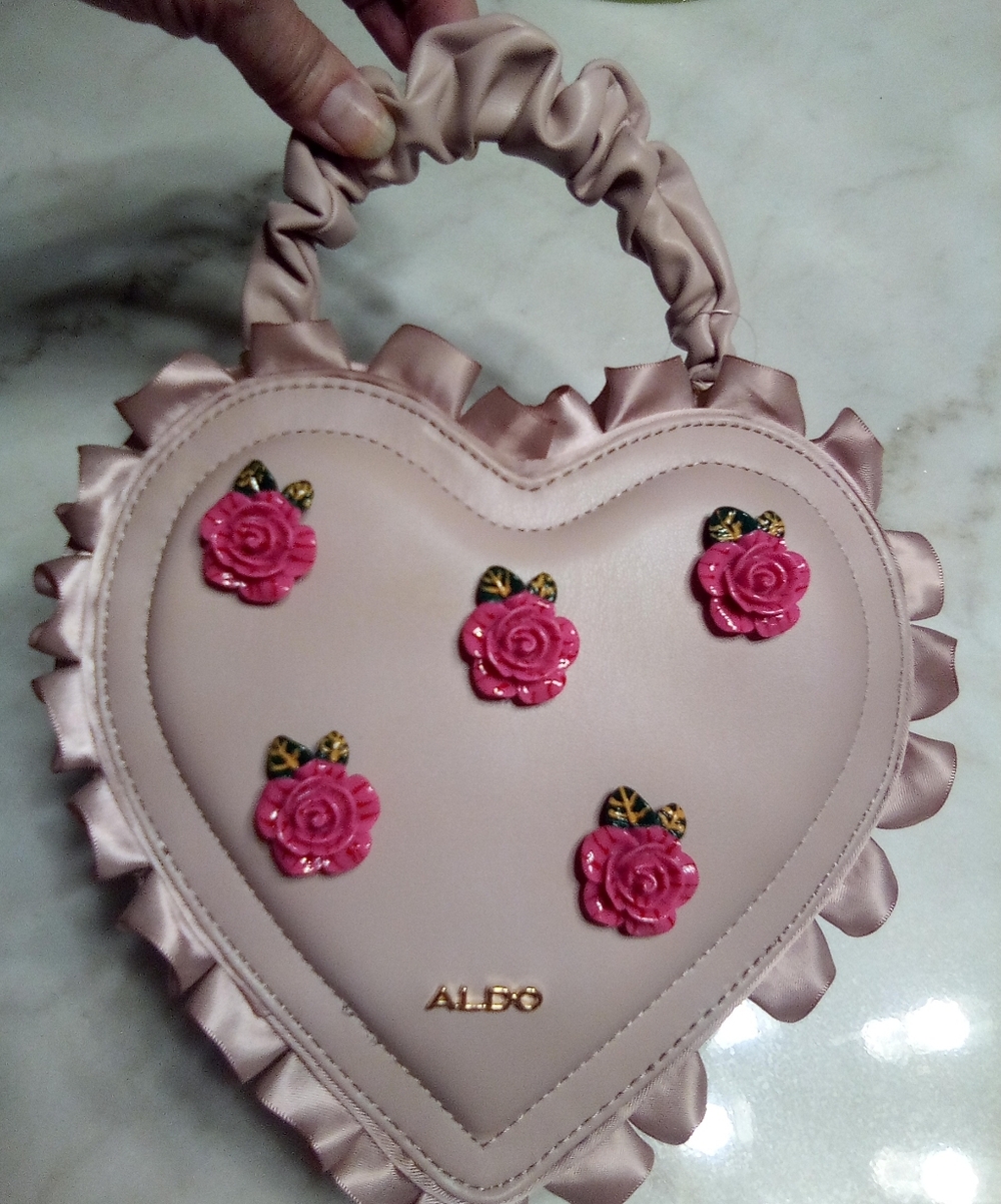 Lovely Pastel Pink Heart Shaped Ruffle Purse.